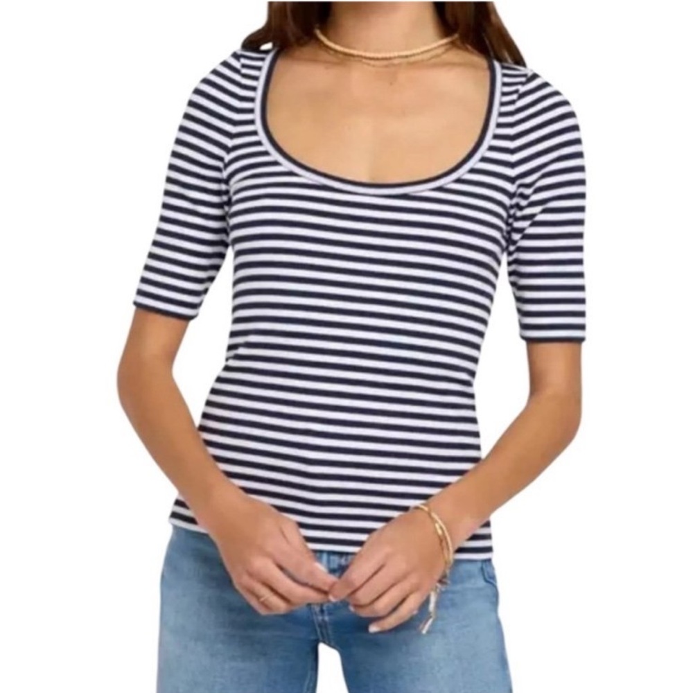 FAHERTY Freestyle RIb Knit Top In Navy Desi Stripe size XXL